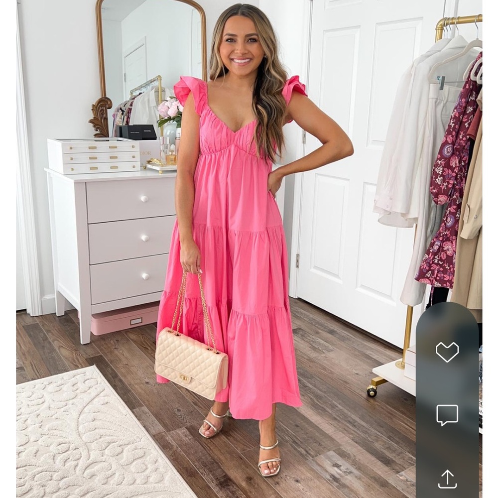 Abercrombie & Fitch Pink Tiered Ruffle Midi Dress XS Petite